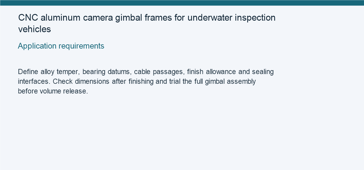 CNC aluminum camera gimbal frames for underwater inspection vehicles — Application requirements