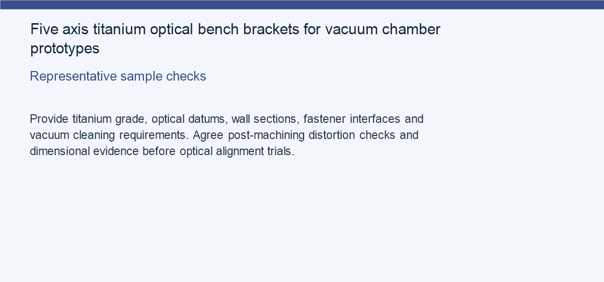 Five axis titanium optical bench brackets for vacuum chamber prototypes — Representative sample checks