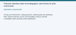 Precision stainless steel chromatography valve blocks for pilot instruments — Application requirements