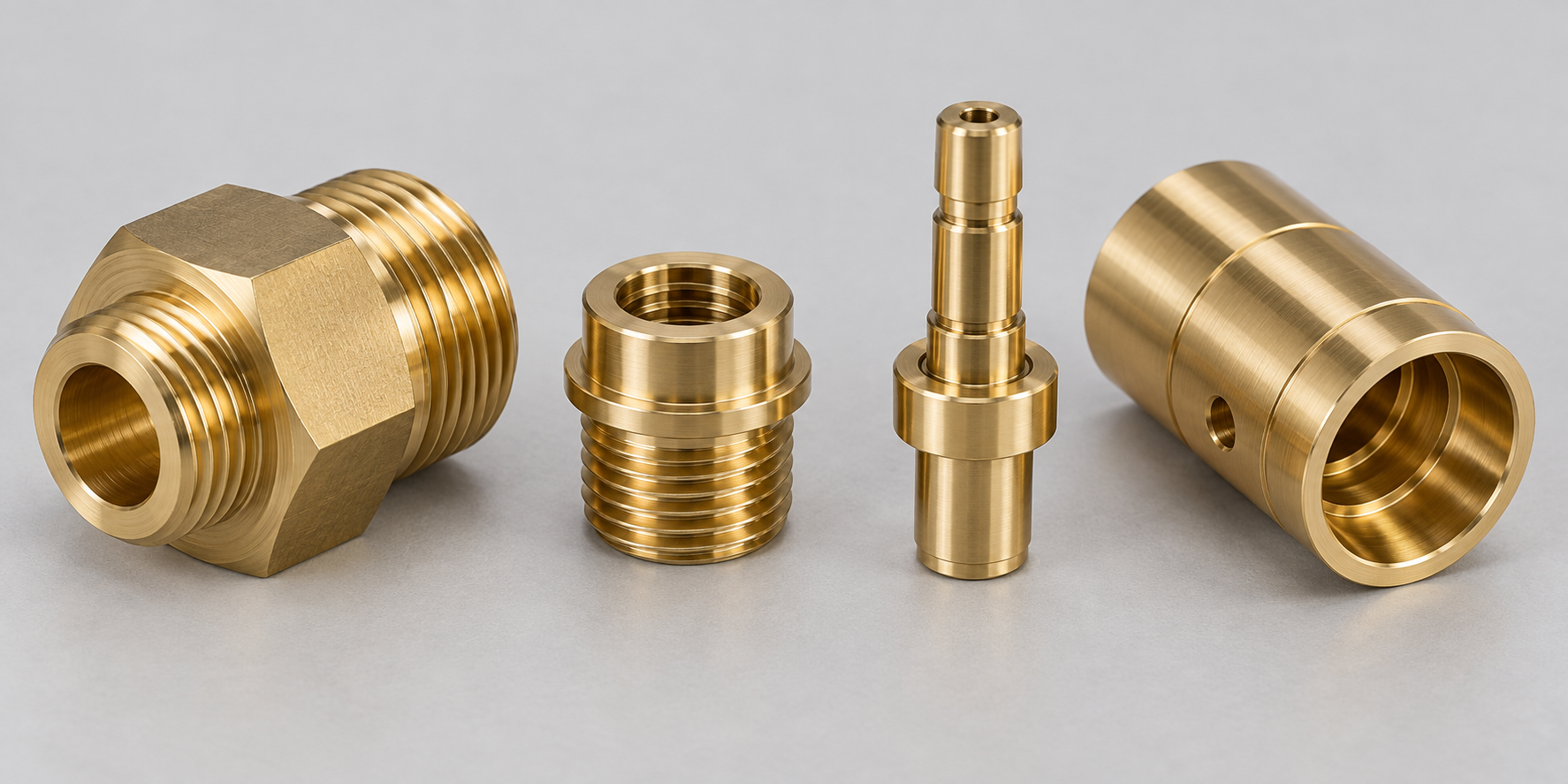 Illustration of turned brass fitting, threaded insert, valve stem and connector housing